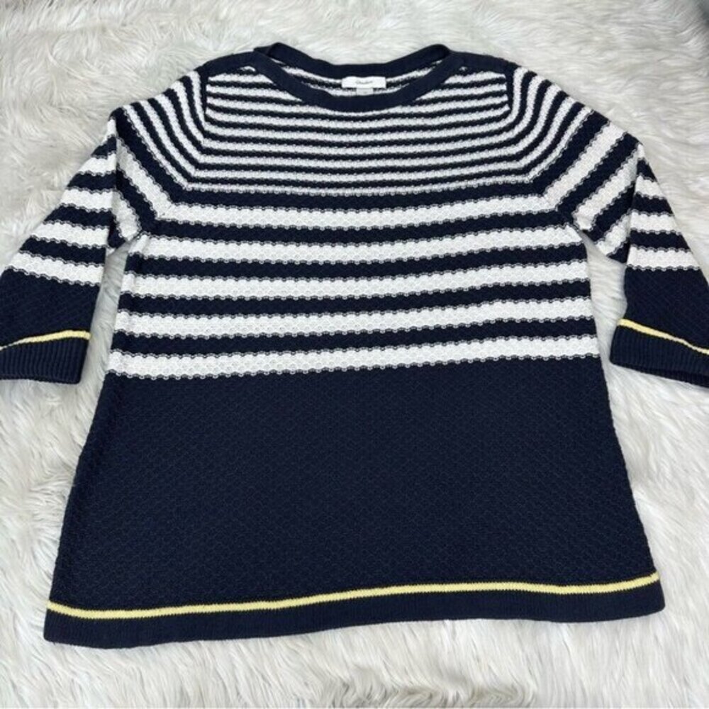CJ Banks Womens 1X Navy Blue White Striped 100% Cotton 3/4 Sleeve Sweater Top - Picture 5 of 12